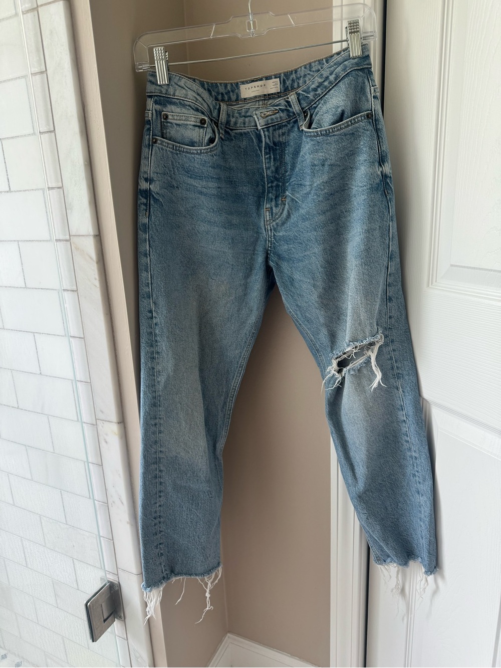 Topshop Light Wash Distressed Straight-Leg Jeans
